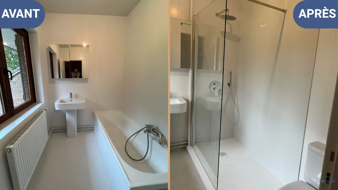 Avant/après à Angleur : Baignoire remplacé par douche à l'italienne