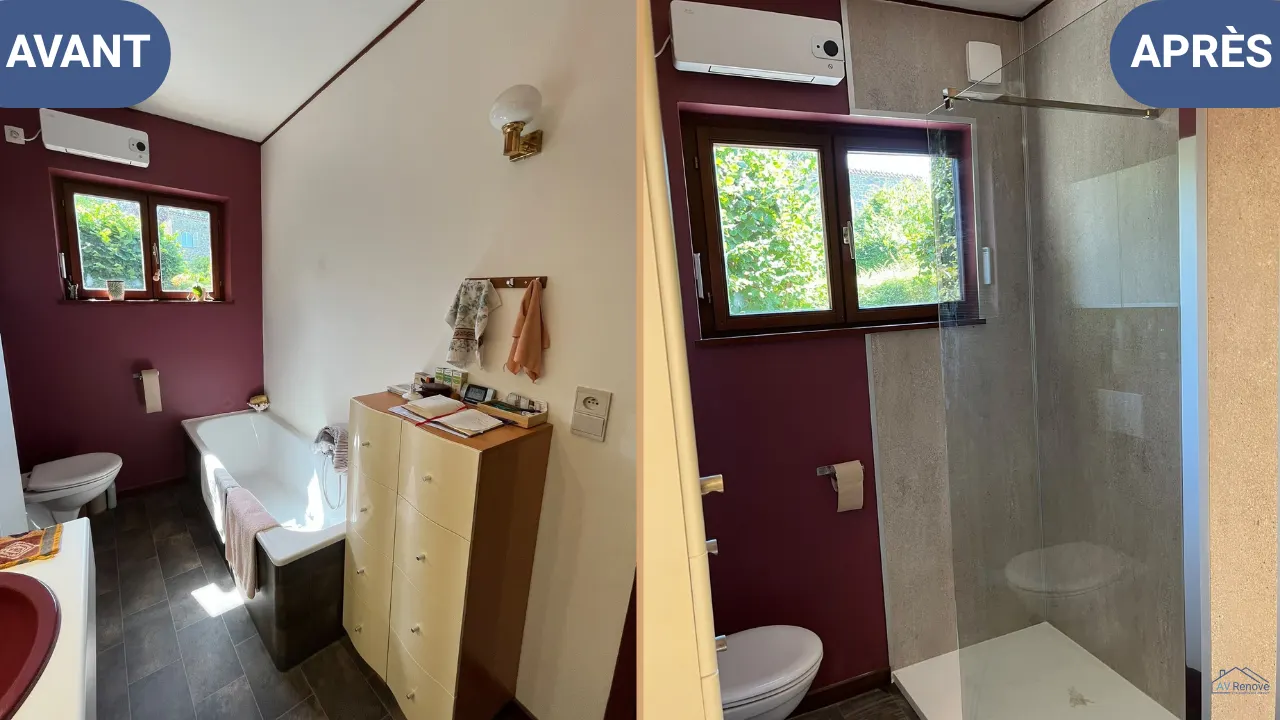 Avant/après à Embourg : Baignoire remplacé par douche vitrée
