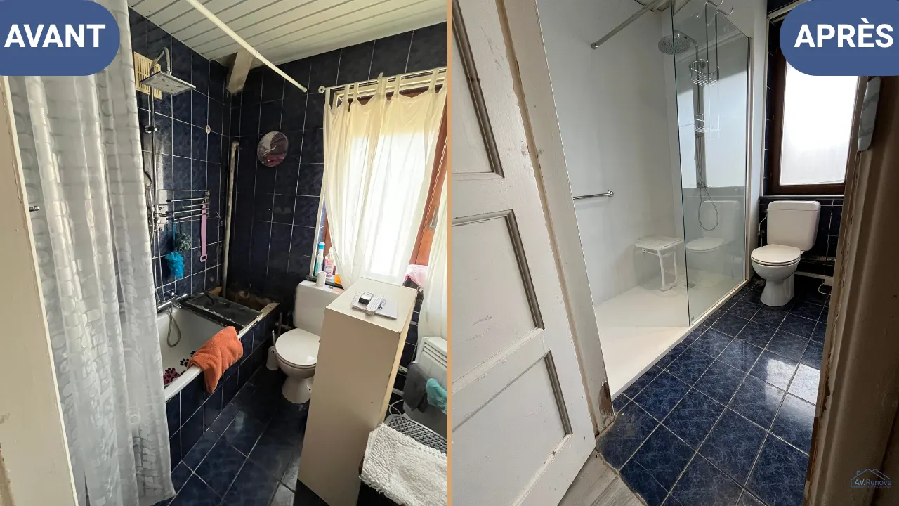 Avant/après à Grâce-Hollogne : Baignoire remplacé par douche avec siège