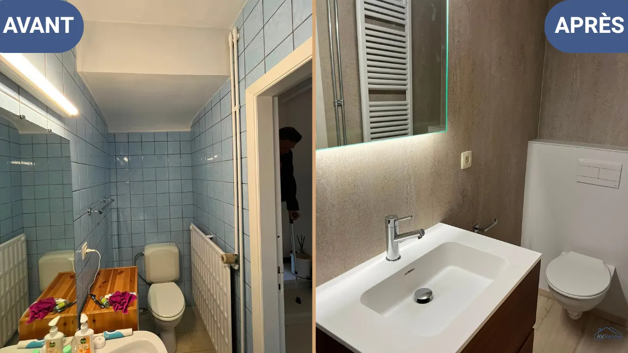 Avant/après à Grivegnée : Rénovation lavabo et WC suspendu
