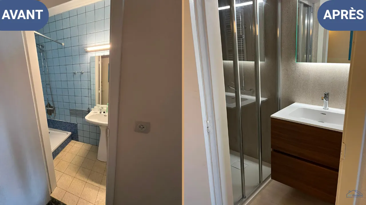 Avant/après à Grivegnée : Baignoire remplacé par douche + meuble lavabo